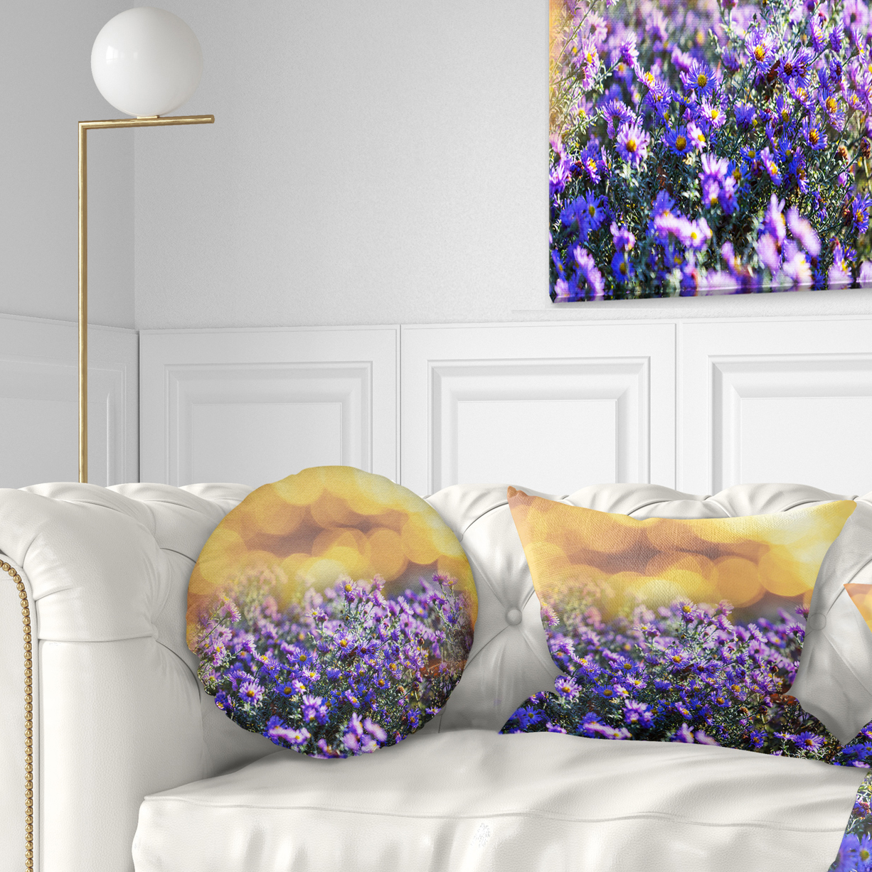 Designart Purple Flowers on Brown Background - Flower Throw Pillow - 12x20