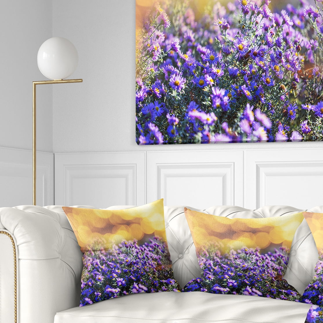 Designart Purple Flowers on Brown Background - Flower Throw Pillow - 18x18