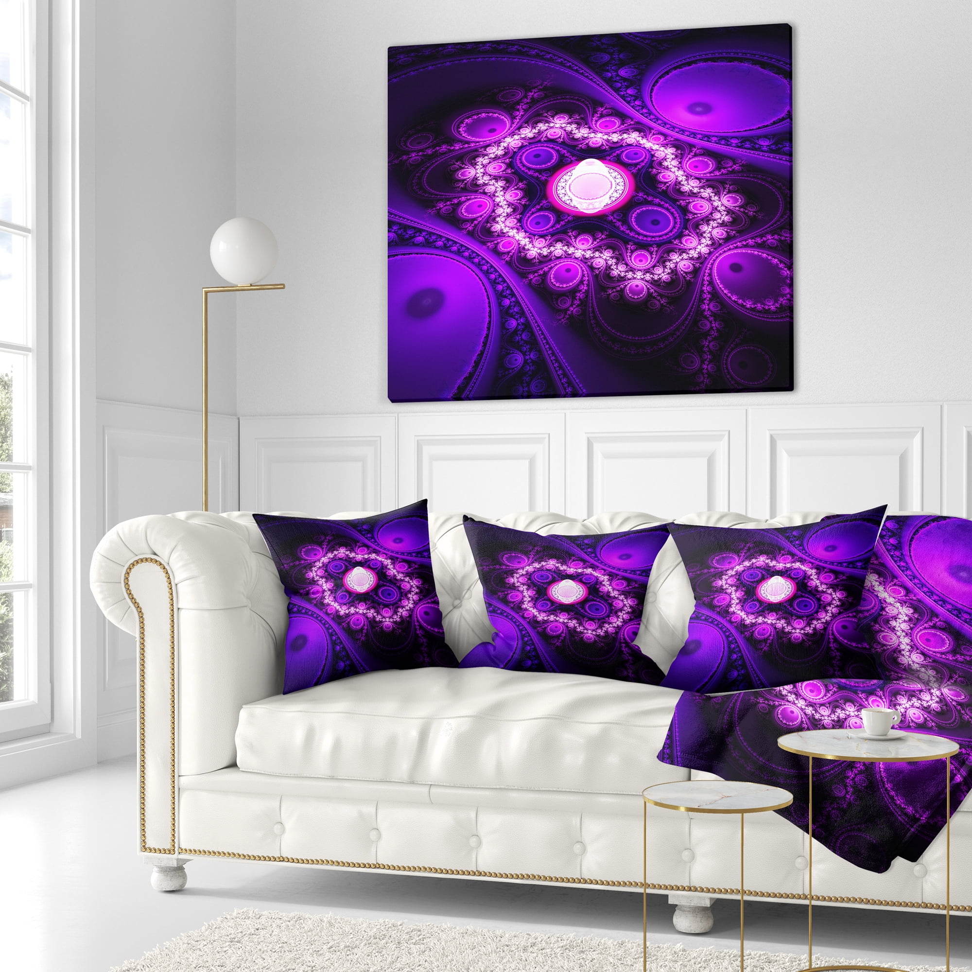 Designart Purple Fractal Circles and Waves - Abstract Throw Pillow - 18x18
