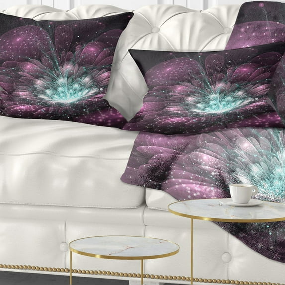 Designart Purple Fractal Flower - Modern Floral Throw Pillow - 12x20