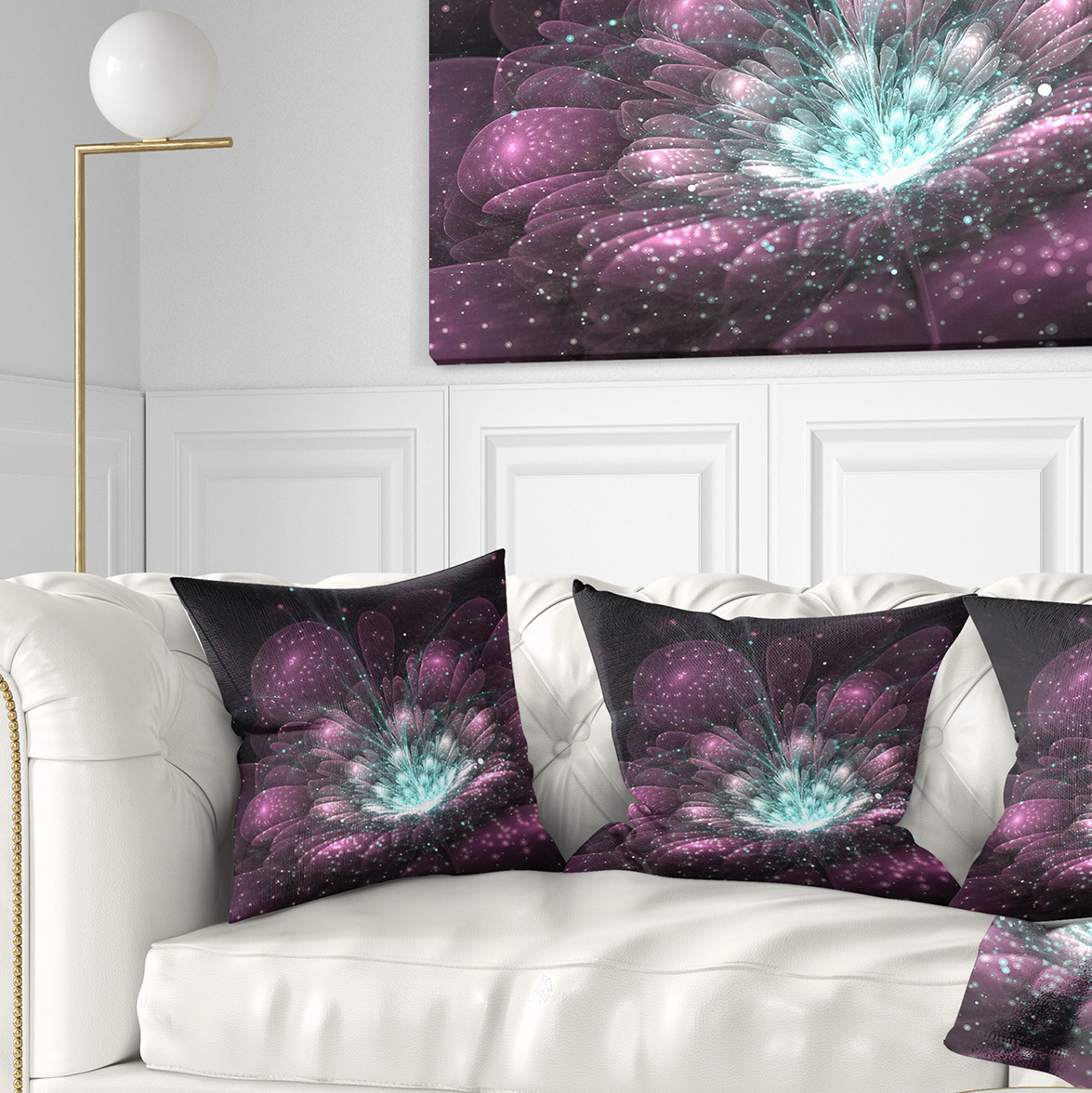 Designart Purple Fractal Flower - Modern Floral Throw Pillow - 16x16