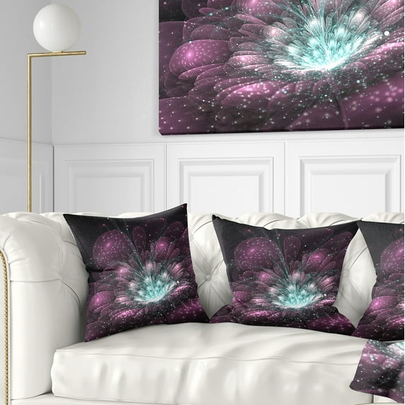 Designart Purple Fractal Flower - Modern Floral Throw Pillow - 16x16