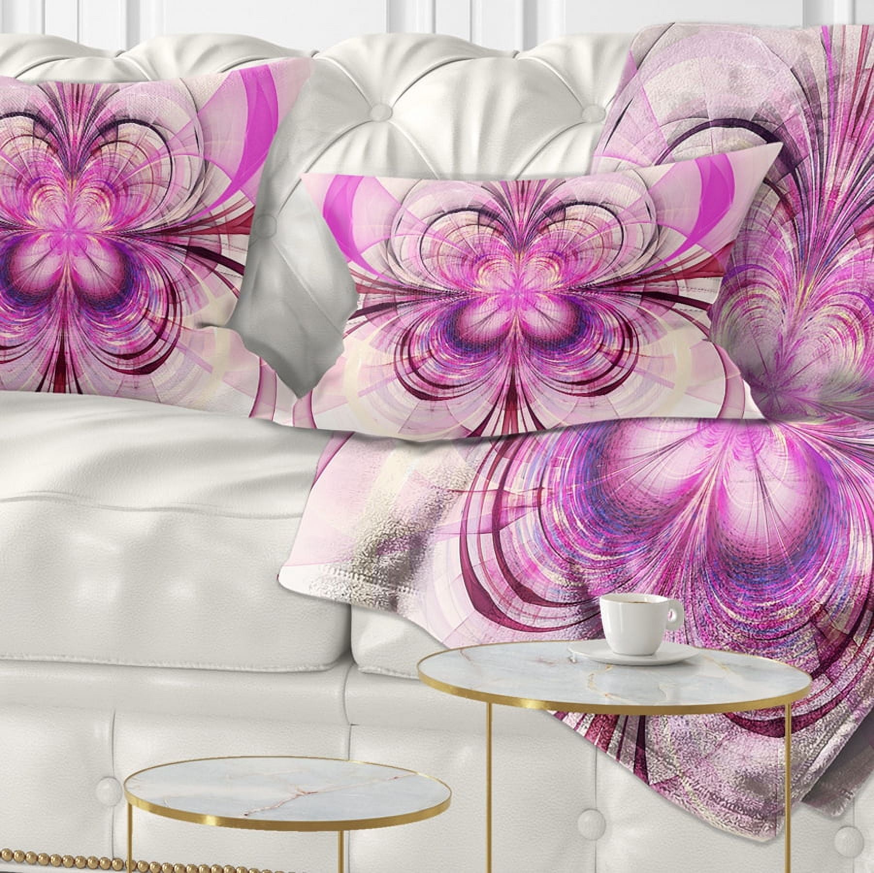 Designart Purple Fractal Flower Pattern - Floral Throw Pillow - 12x20