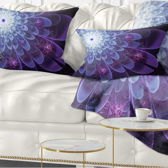 Designart Purple Fractal Flower Petals Close up - Floral Throw Pillow - 12x20