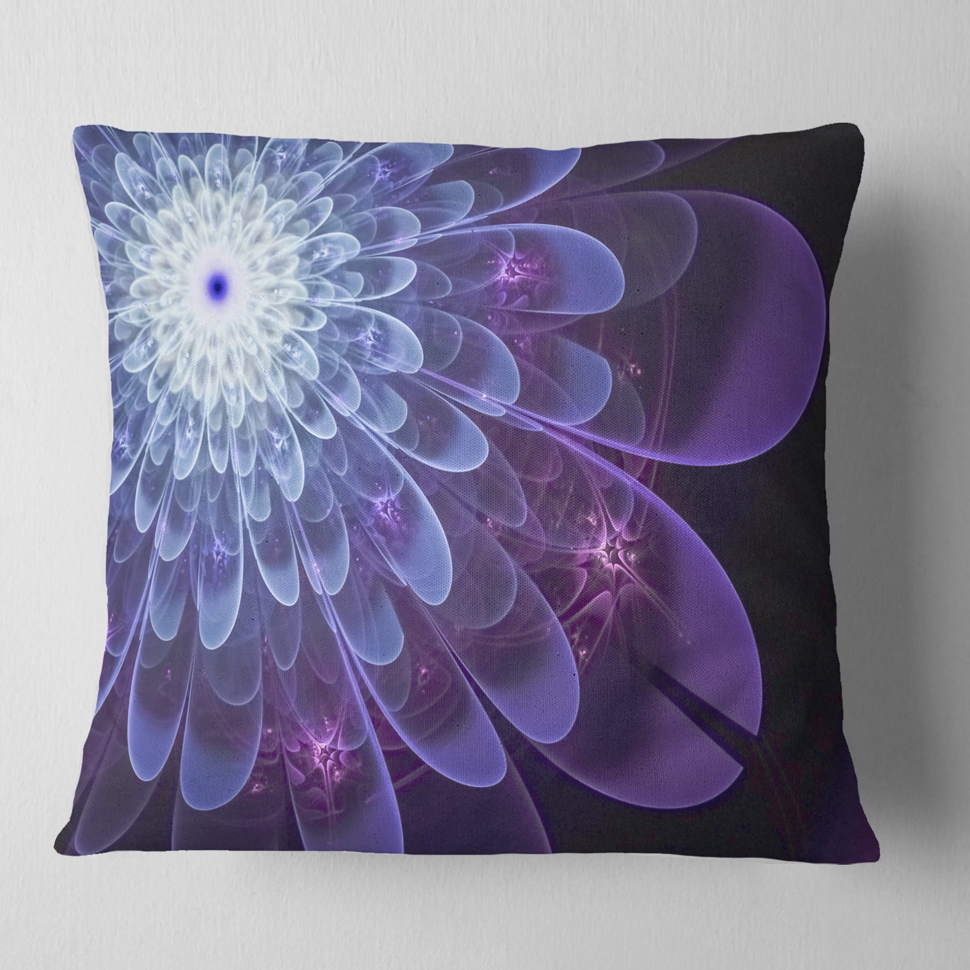 Designart Purple Fractal Flower Petals Close up - Floral Throw Pillow - 16x16