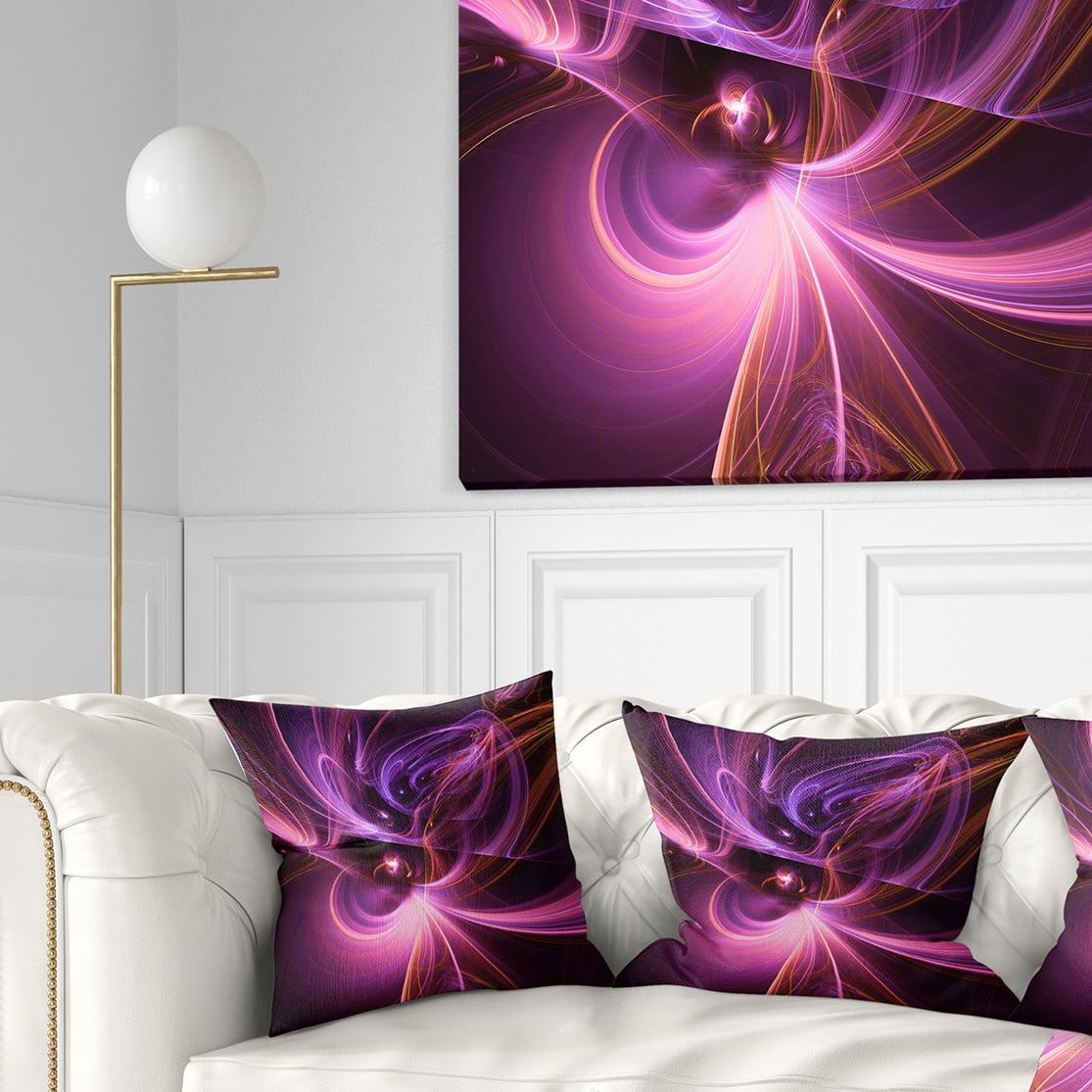 Designart Purple Fractal Light Art in Dark - Abstract Throw Pillow - 18x18