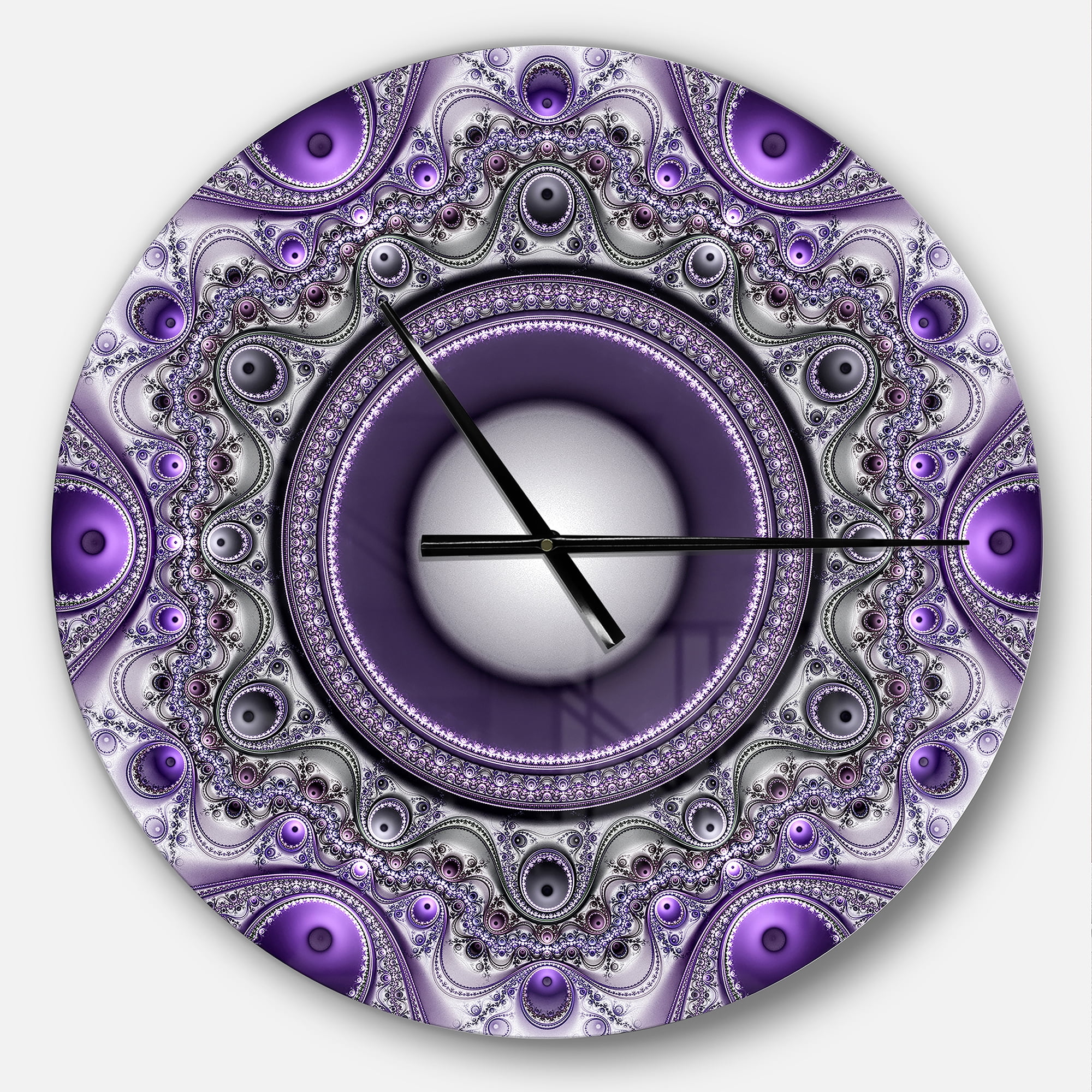 Oversized Purple Fractal Pattern Aluminum Wall Clock