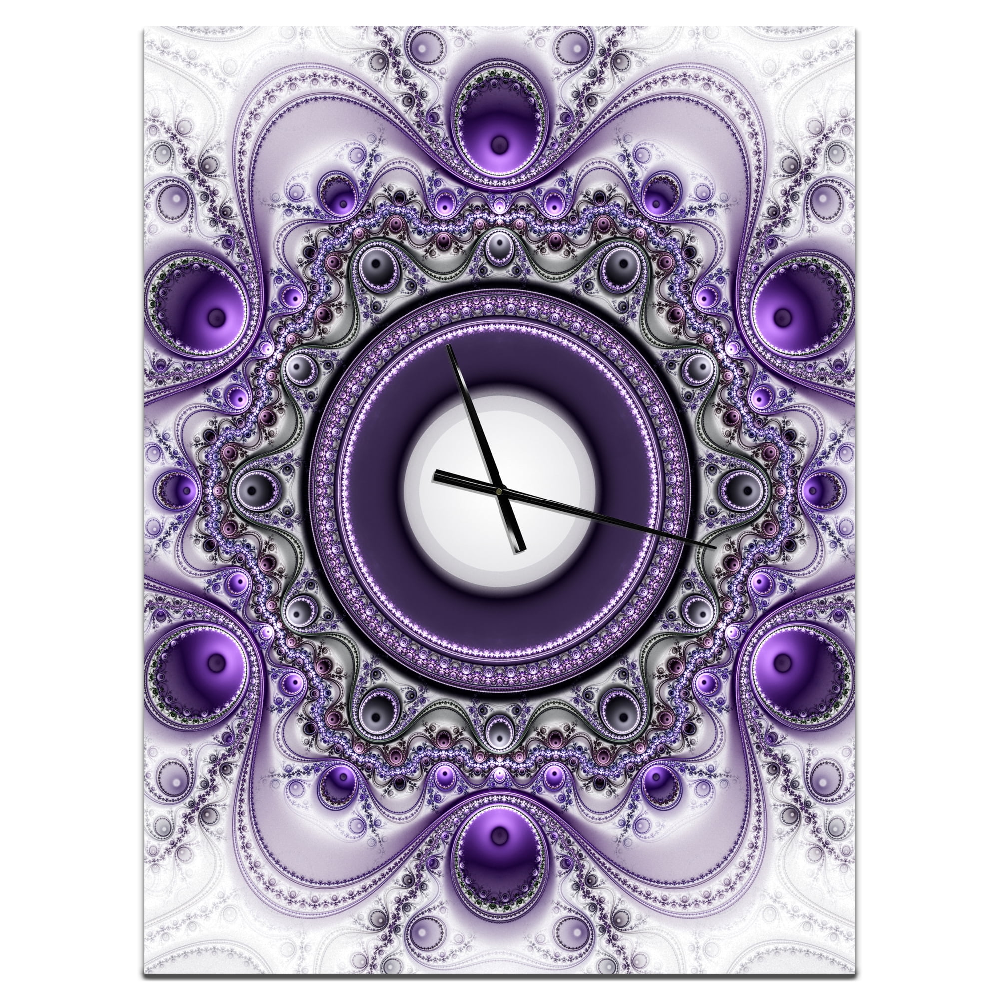 Designart 'Purple Fractal Pattern with Circles' Modern wall clock