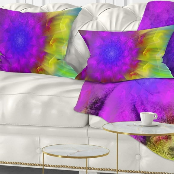 Designart Purple Fractal Petals Dandelion - Floral Throw Pillow - 12x20