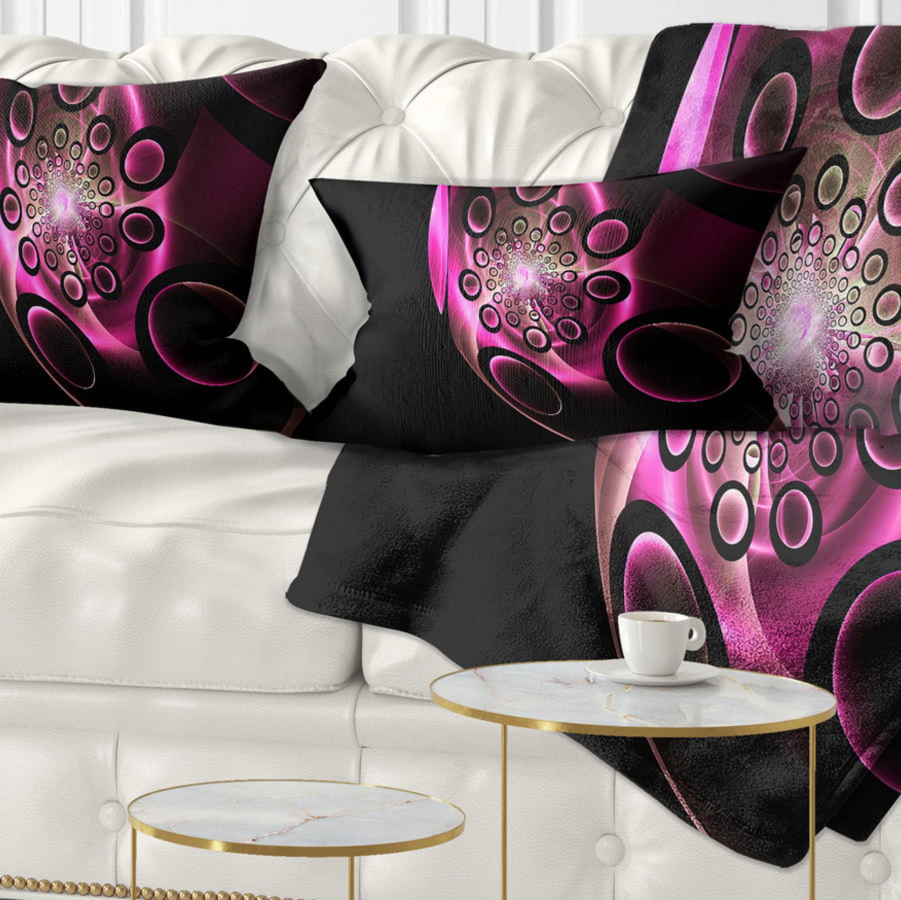 Designart Purple Fractal Sphere in Dark - Floral Throw Pillow - 12x20