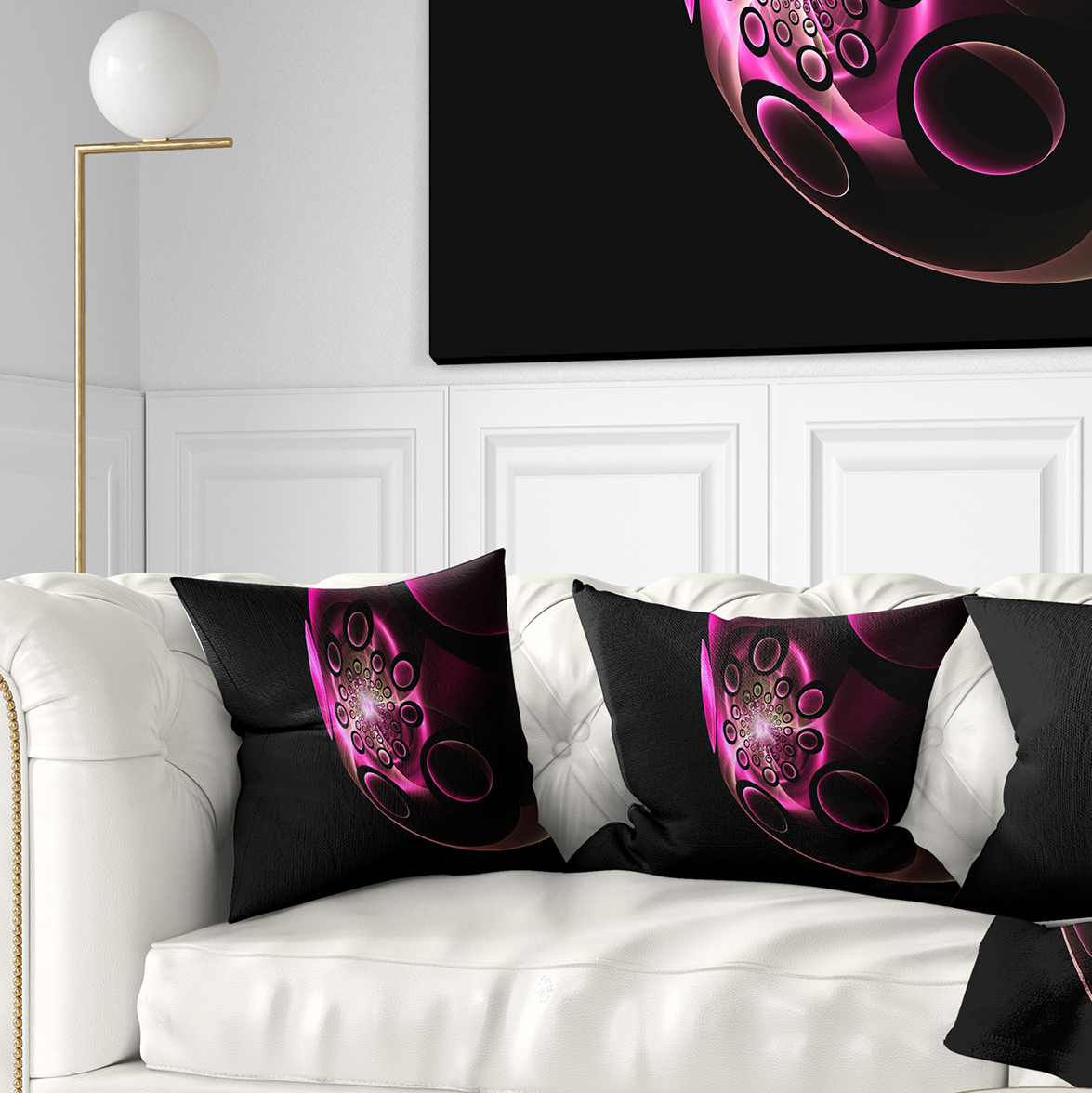 Designart Purple Fractal Sphere in Dark - Floral Throw Pillow - 16x16