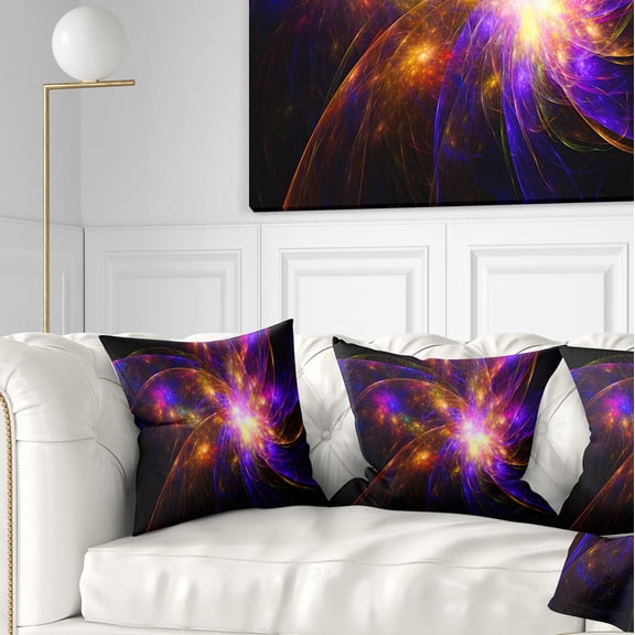 Designart Purple Fractal Star Pattern - Abstract Throw Pillow - 16x16