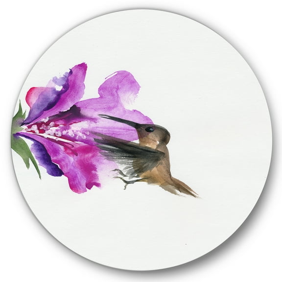 Designart 'Purple Fuchia VIntage Flower' Traditional Circle Metal Wall Art 36x36 - Disc of 36