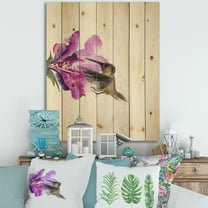 Designart 'Purple Fuchia VIntage Flower' Traditional Print on Natural Pine Wood