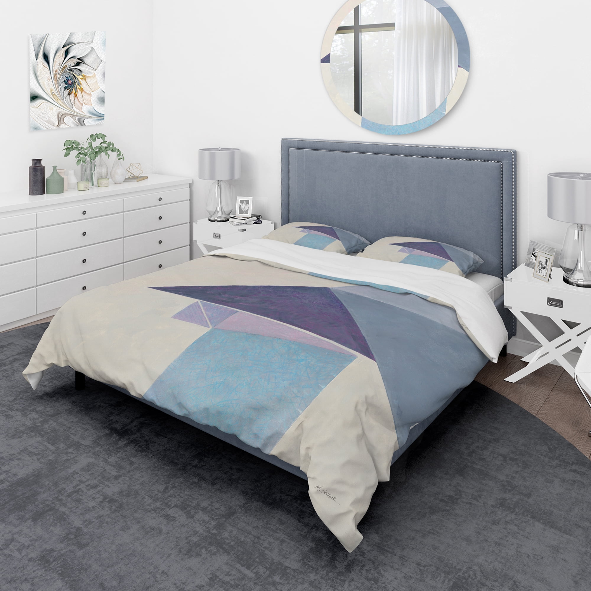 Designart 'Purple Geometric Bridge I' Geometric Duvet Cover Set