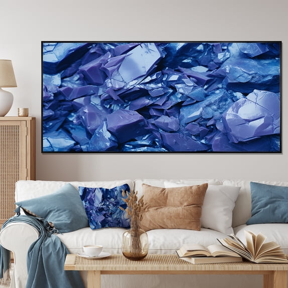 Designart "Purple Geometric Gems Abstract Elegance I" Extra Large Abstract Framed Wall Art - Modern Purple Abstract Geometric Entryway Framed Wall Art Print