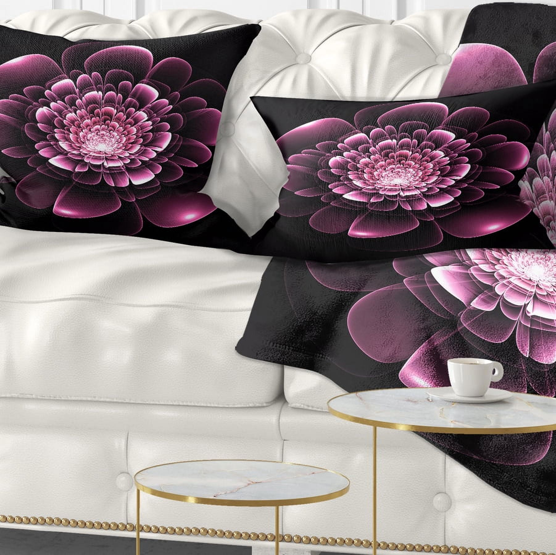 Designart Purple Glossy Typical Fractal Flower - Floral Throw Pillow - 12x20