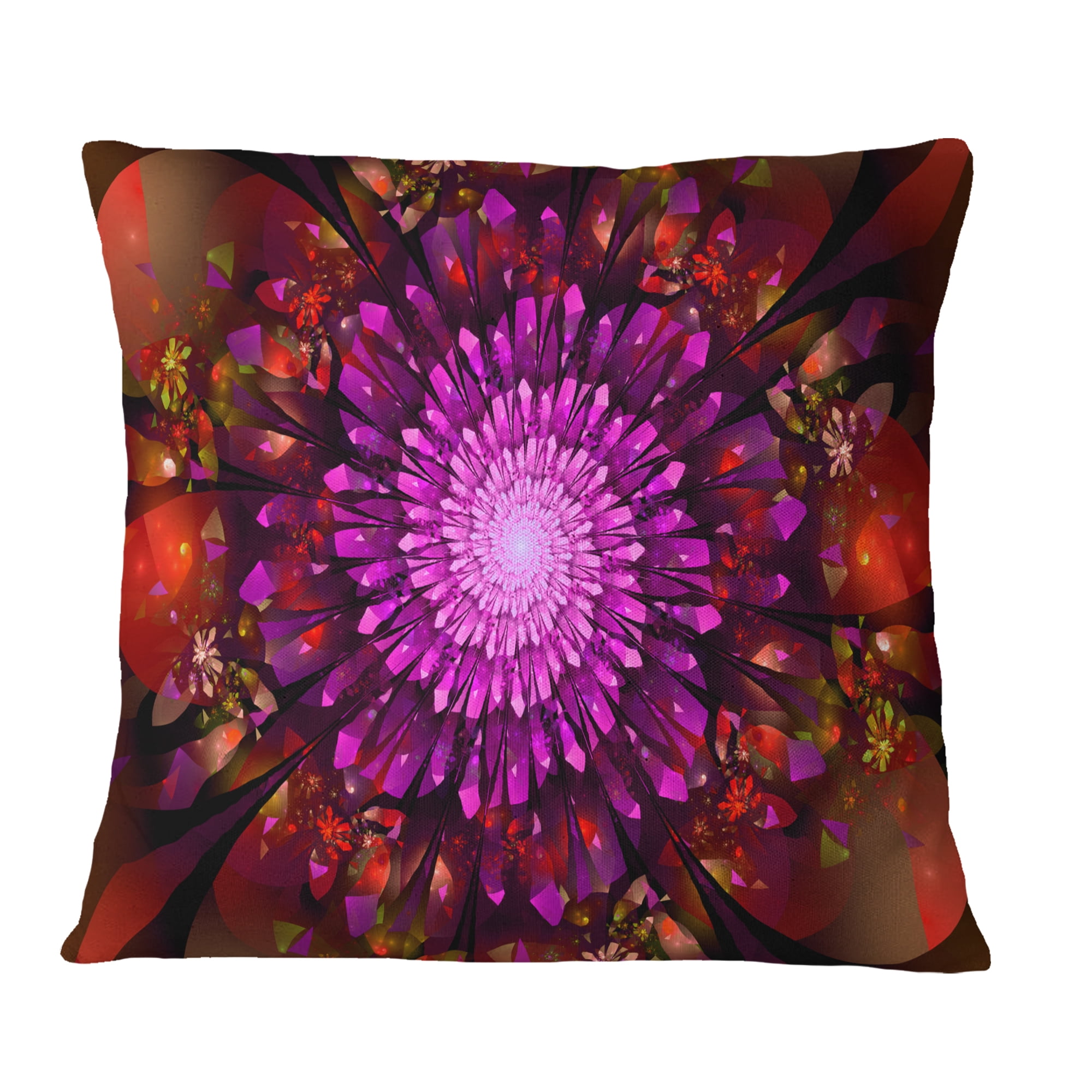 Designart Purple Glowing Crystals In Space - Floral Throw Pillow - 16x16