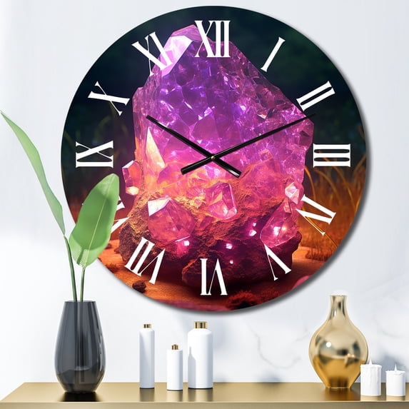Designart "Purple Gold Vibrant Stones Regal Gem Tones" Stone Geode Oversized Wall Clock