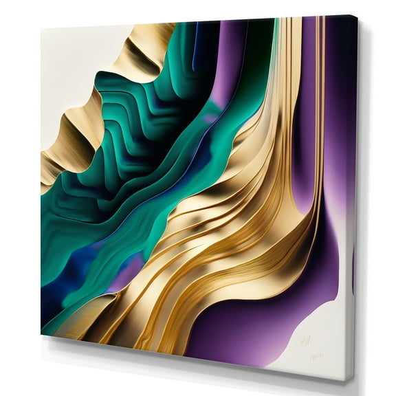 Designart Purple, Green And Gold Bold Strokes III Canvas Wall Art