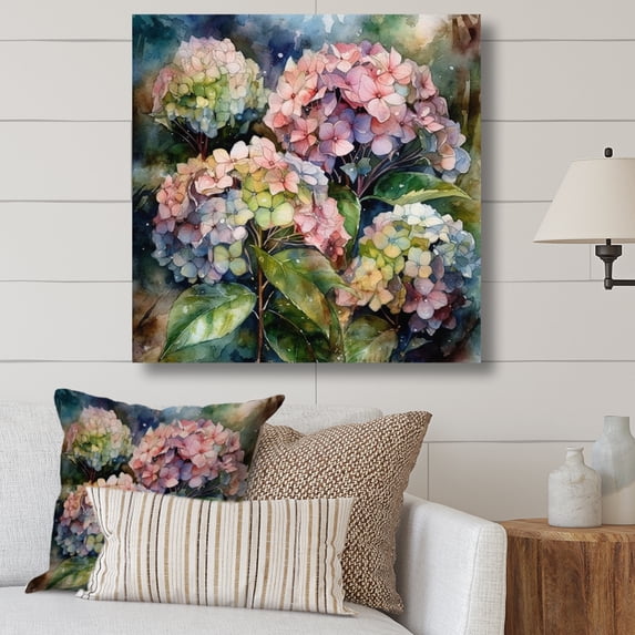 Designart "Purple Green Hydreangea I" Floral Hydrangea Canvas Print