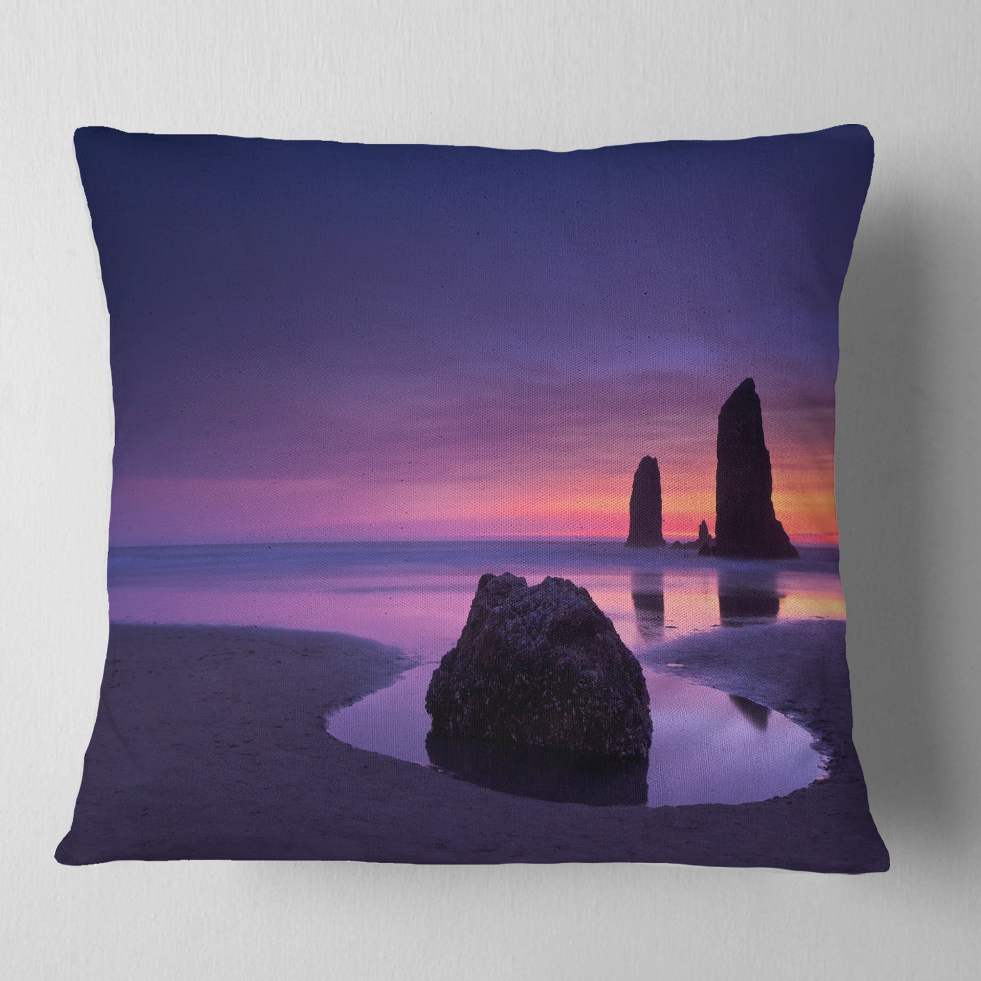Designart Purple Haystack Rock - Seascape Throw Pillow - 18x18