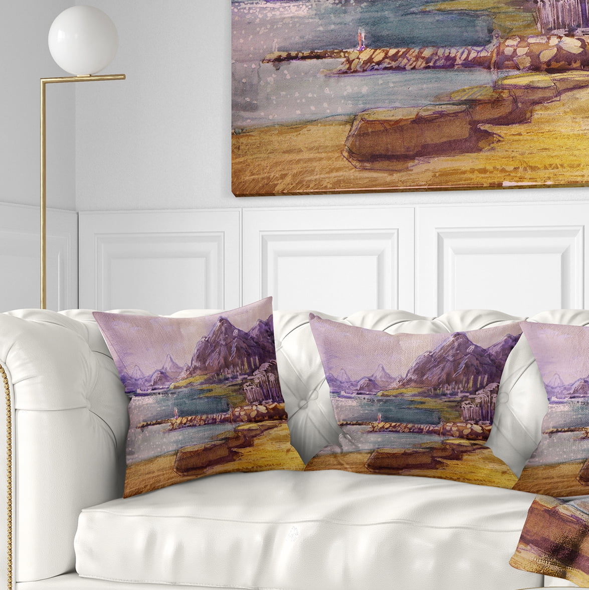 Designart Purple Hills - Landscape Printed Throw Pillow - 16x16