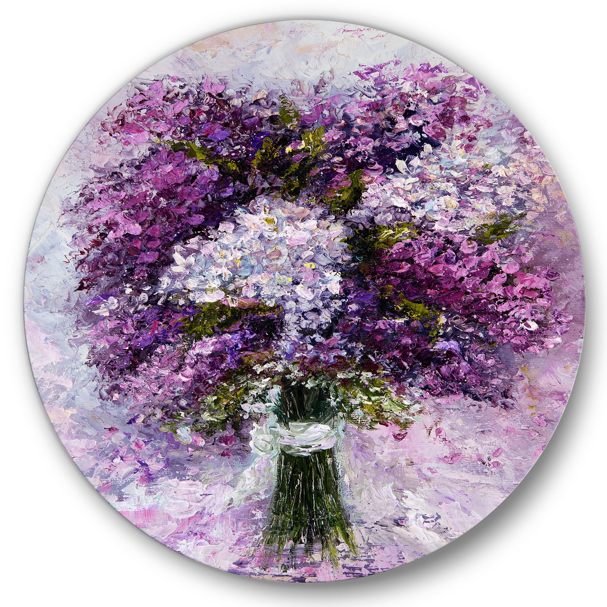 Designart 'Purple Hyacinth Flowers Bouquet' Traditional Circle Metal Wall Art 36x36 - Disc of 36