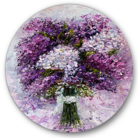 Designart 'Purple Hyacinth Flowers Bouquet' Traditional Circle Metal Wall Art 36x36 - Disc of 36