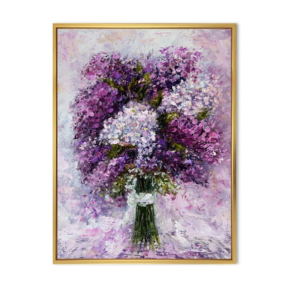 Designart 'Purple Hyacinth Flowers Bouquet' Traditional Framed Canvas Wall Art Print