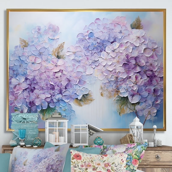 Designart "Purple Hydrangea Serenity I" Flower Field Floater Framed Canvas Wall Art