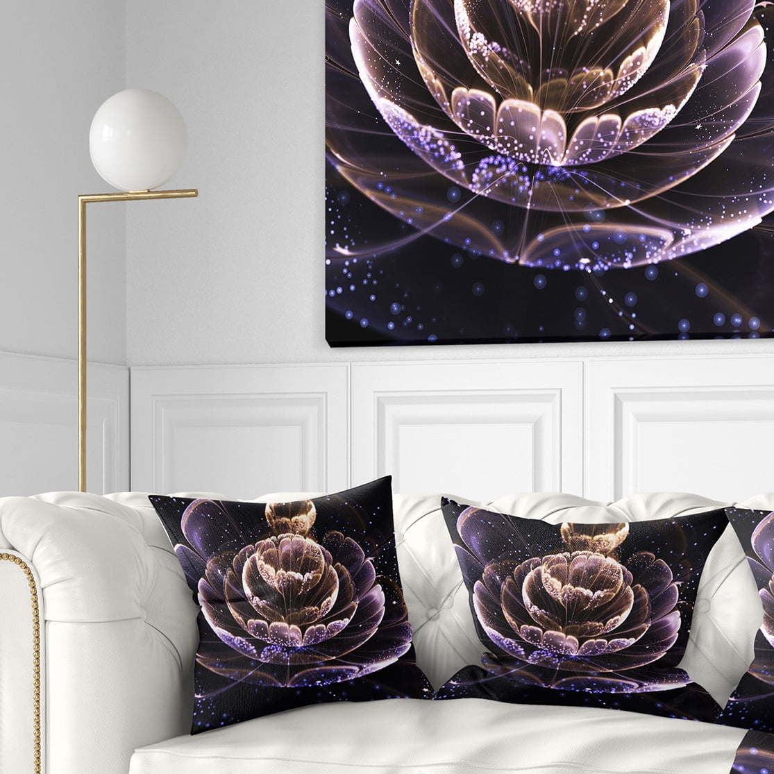 Designart Purple Ideal Fractal Flower with Pollen - Floral Throw Pillow - 18x18