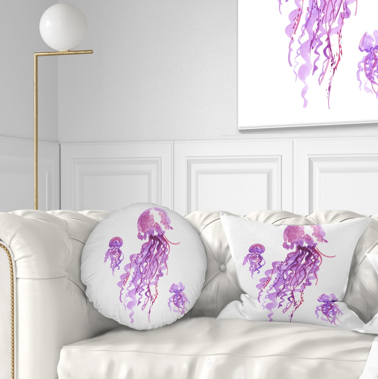 Designart Purple Jellyfish Watercolor - Abstract Throw Pillow - 12x20