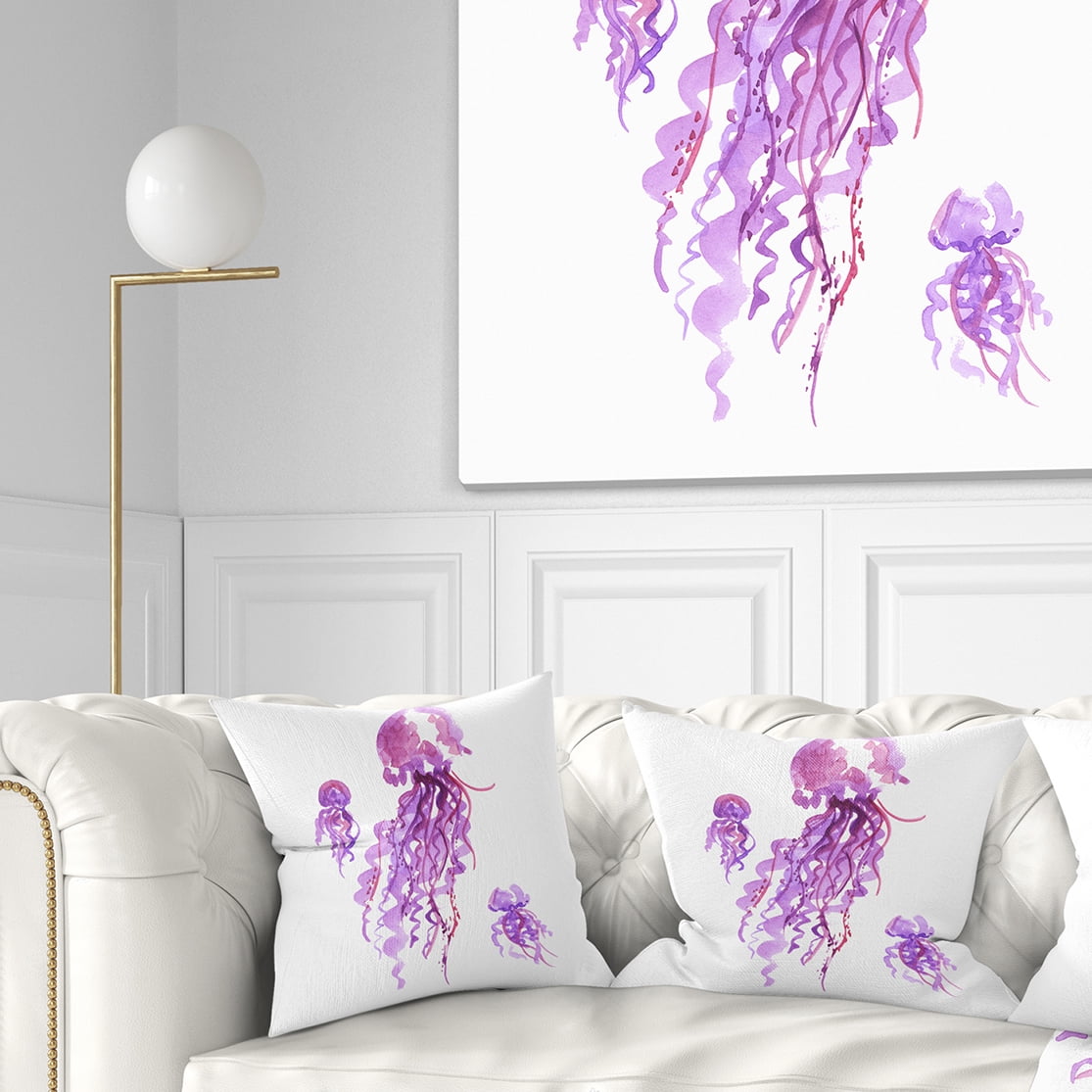 Designart Purple Jellyfish Watercolor - Abstract Throw Pillow - 18x18