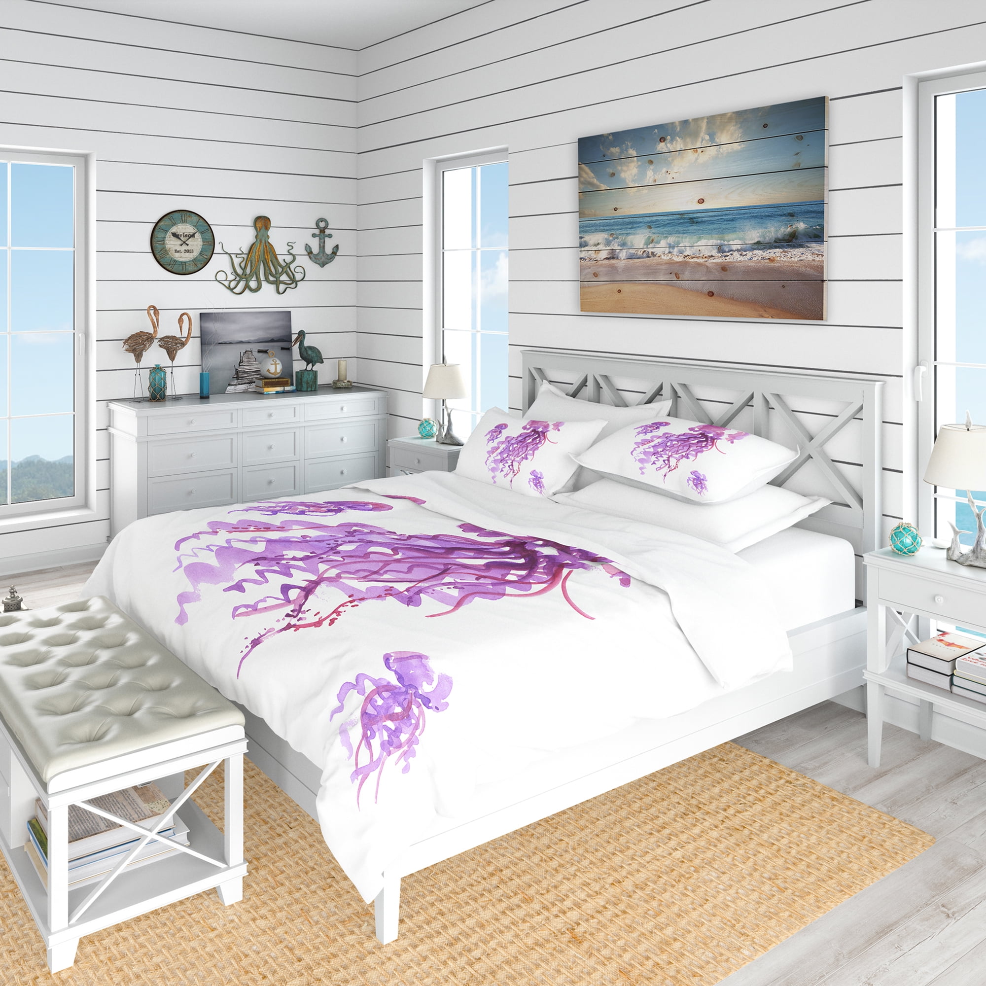 Designart 'Purple Jellyfish Watercolor' Nautical & Coastal Duvet Cover Set