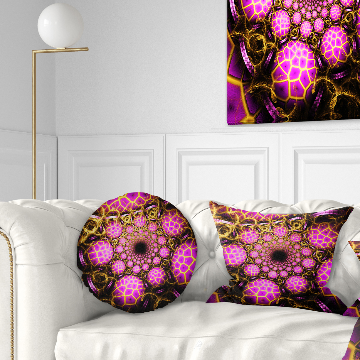Designart Purple Large Fractal Flower Design - Abstract Throw Pillow - 12x20