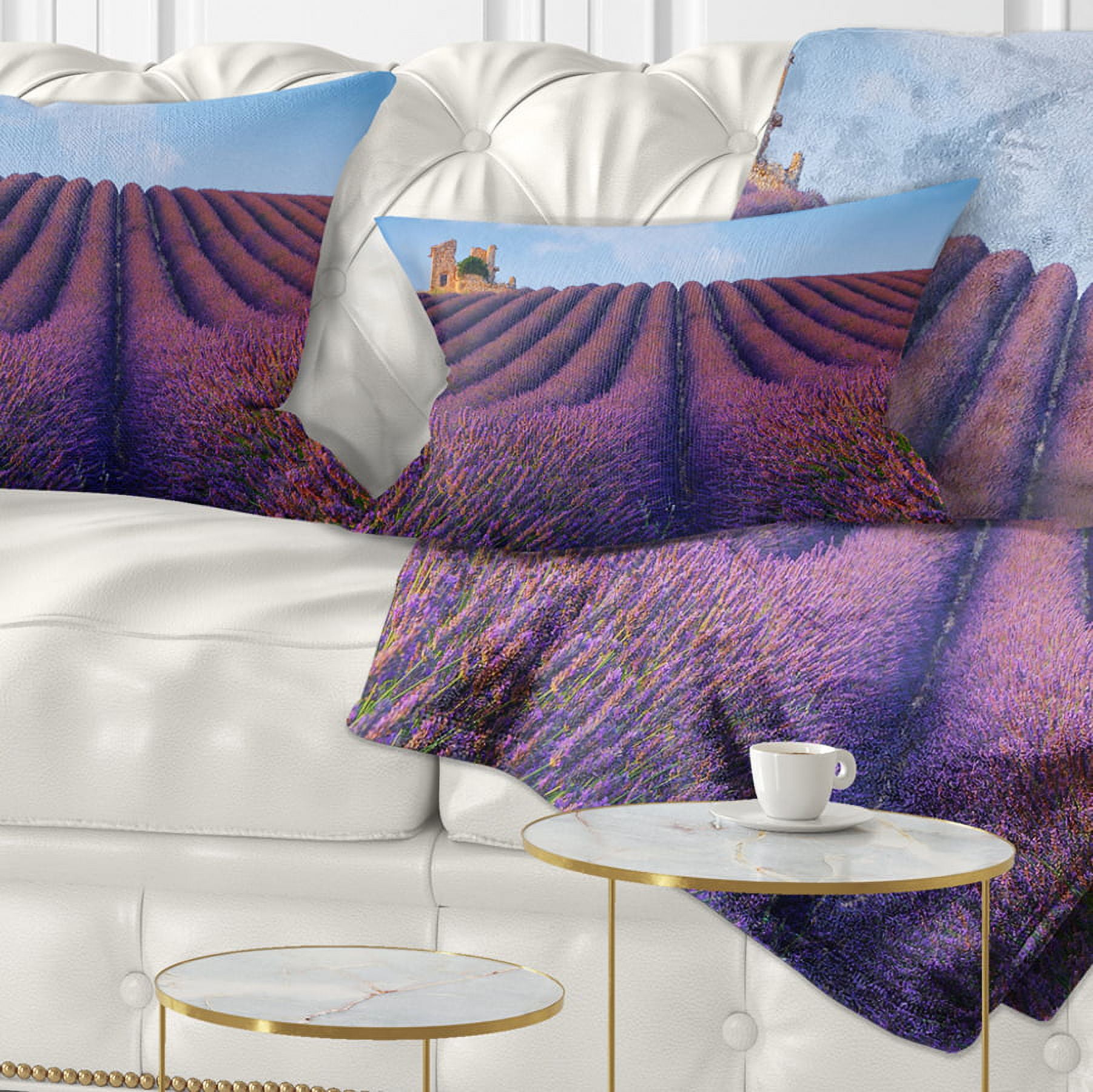 Designart Purple Lavender Field - Landscape Photography Throw Pillow - 12x20