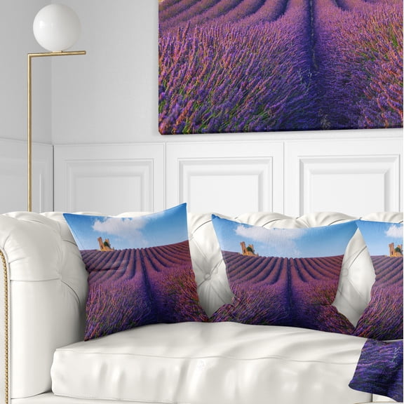 Designart Purple Lavender Field - Landscape Photography Throw Pillow - 16x16