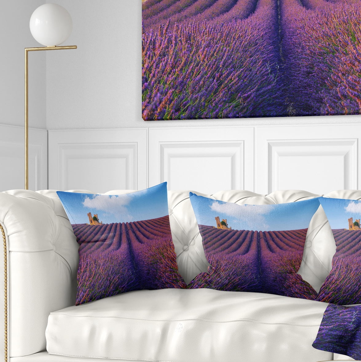 Designart Purple Lavender Field - Landscape Photography Throw Pillow - 18x18