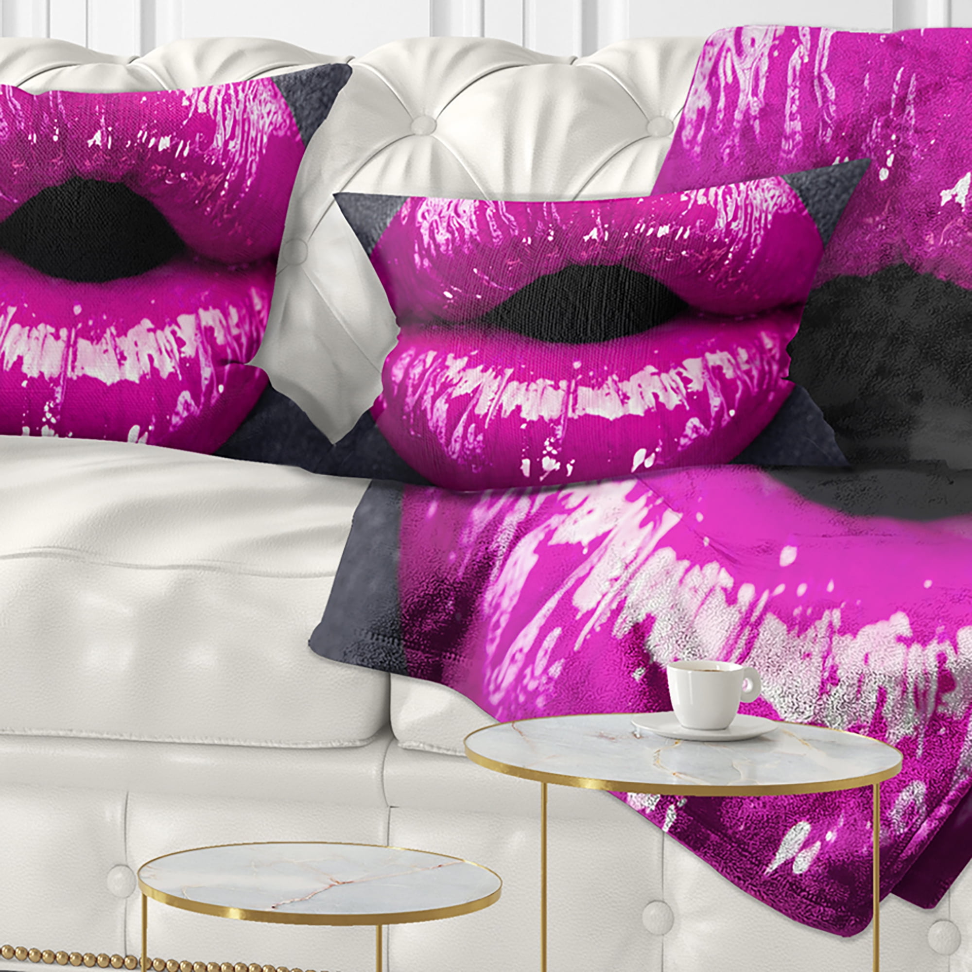 Designart Purple Lip Makeup - Modern Portrait Throw Pillow - 12x20