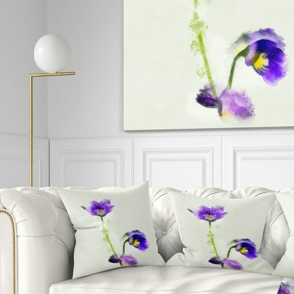 Designart Purple Liverleaf Flower Watercolor - Floral Throw Pillow - 16x16