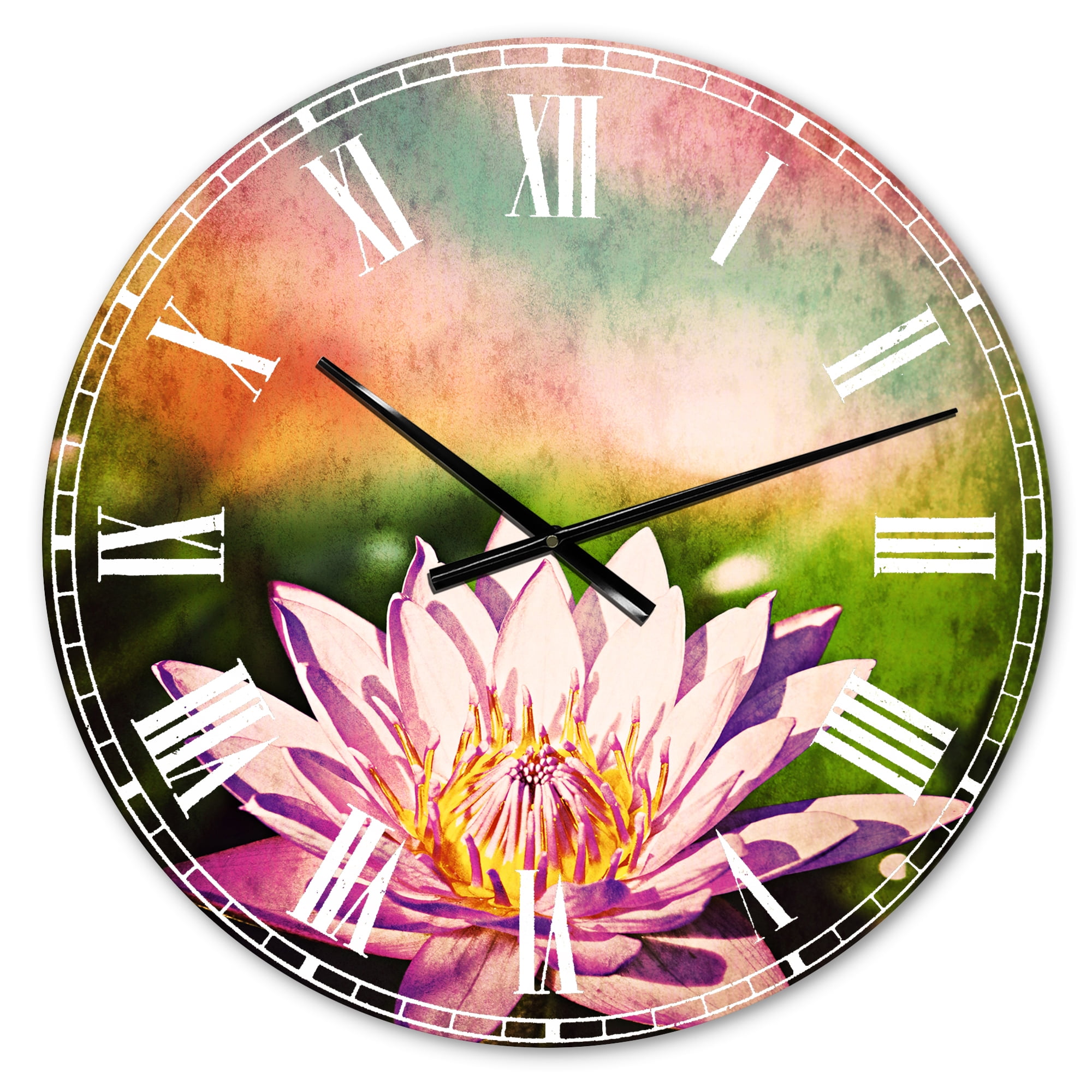 Designart 'Purple Lotus on Abstract Background' Traditional wall clock
