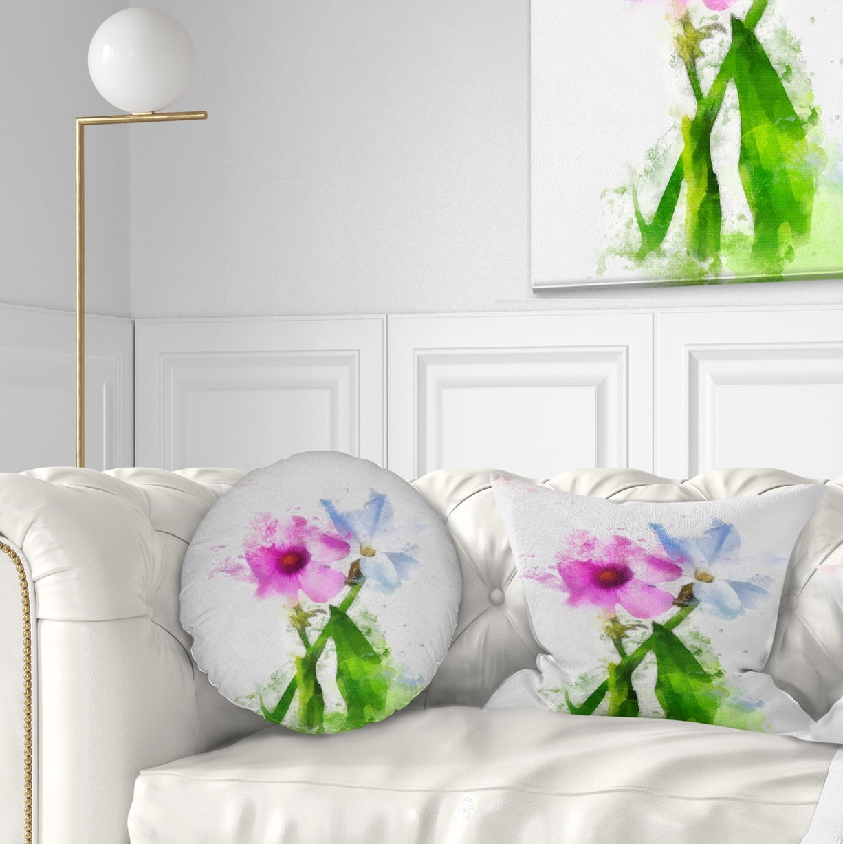 Designart Purple Mallow and Blue Chamomile - Floral Throw Pillow - 12x20