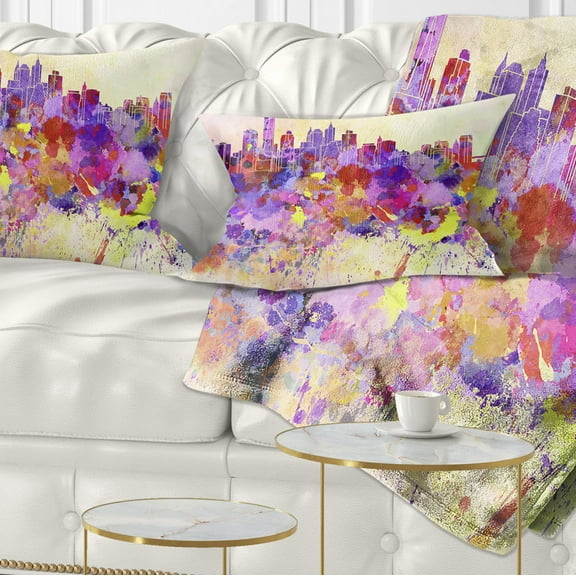 Designart Purple New York Skyline - Cityscape Throw Pillow - 12x20