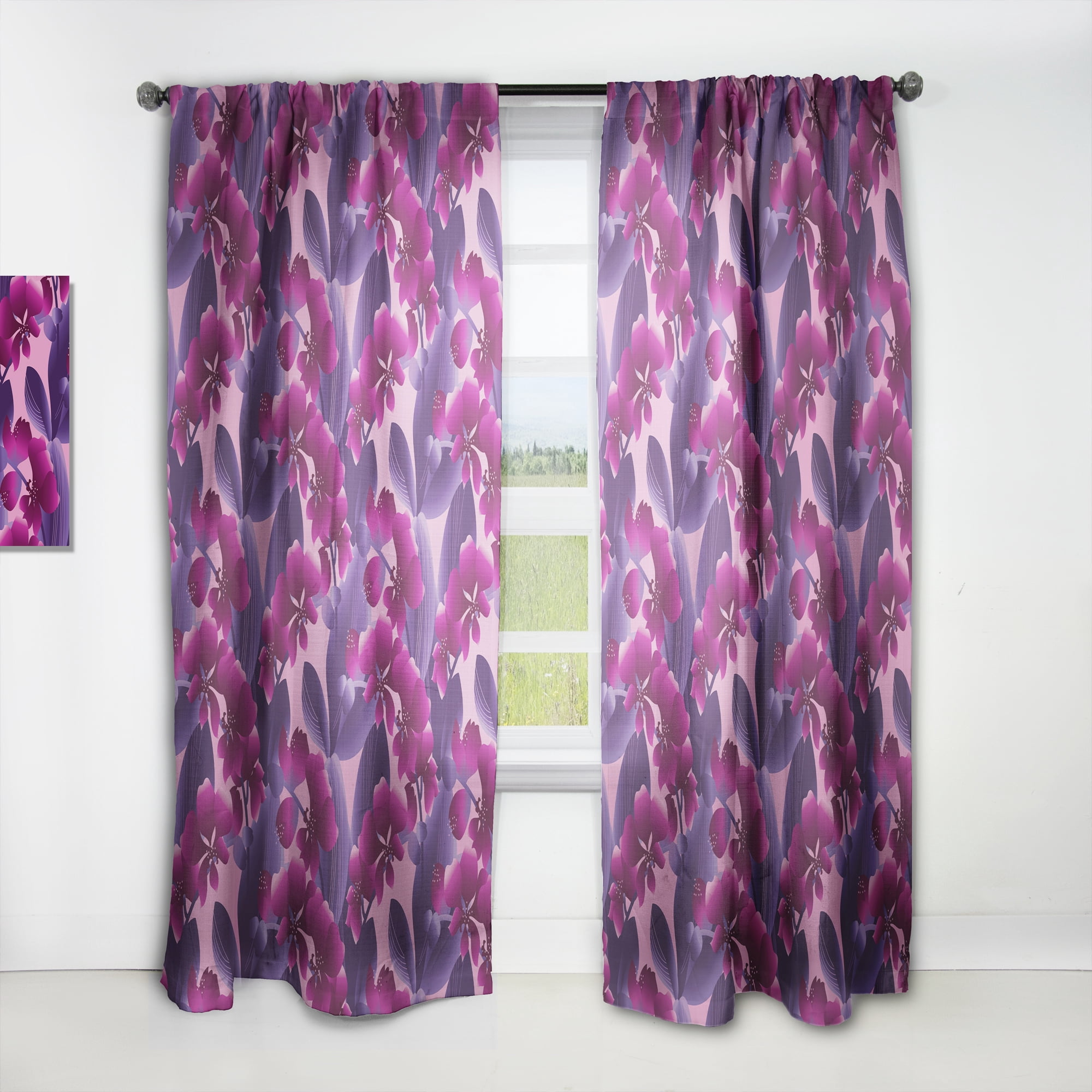 Designart 'Purple Orchid blossom colorful pattern' Mid-Century Modern Curtain Panel