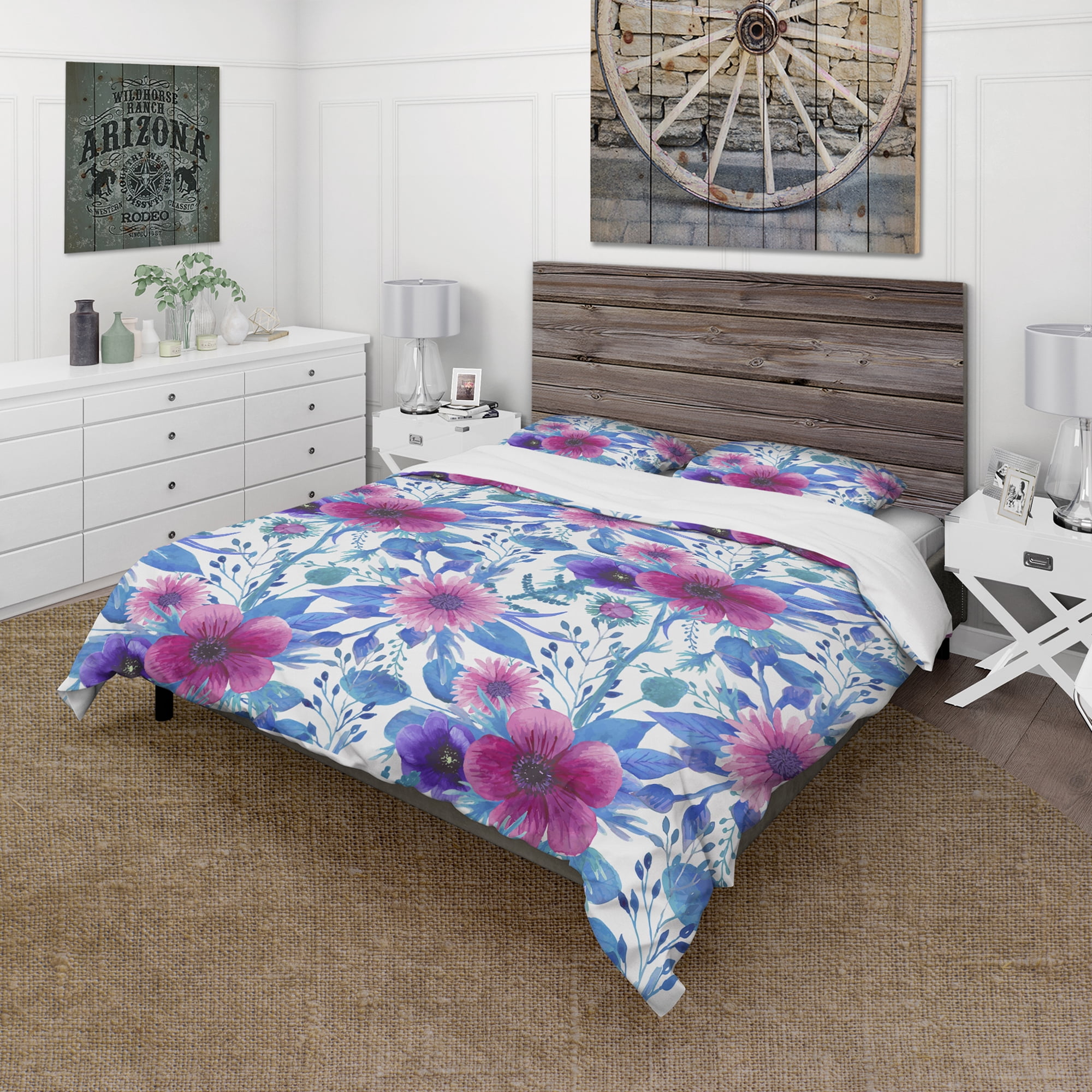 Designart 'Purple Pansie and Blossoming Daisies' Floral Duvet Cover Set