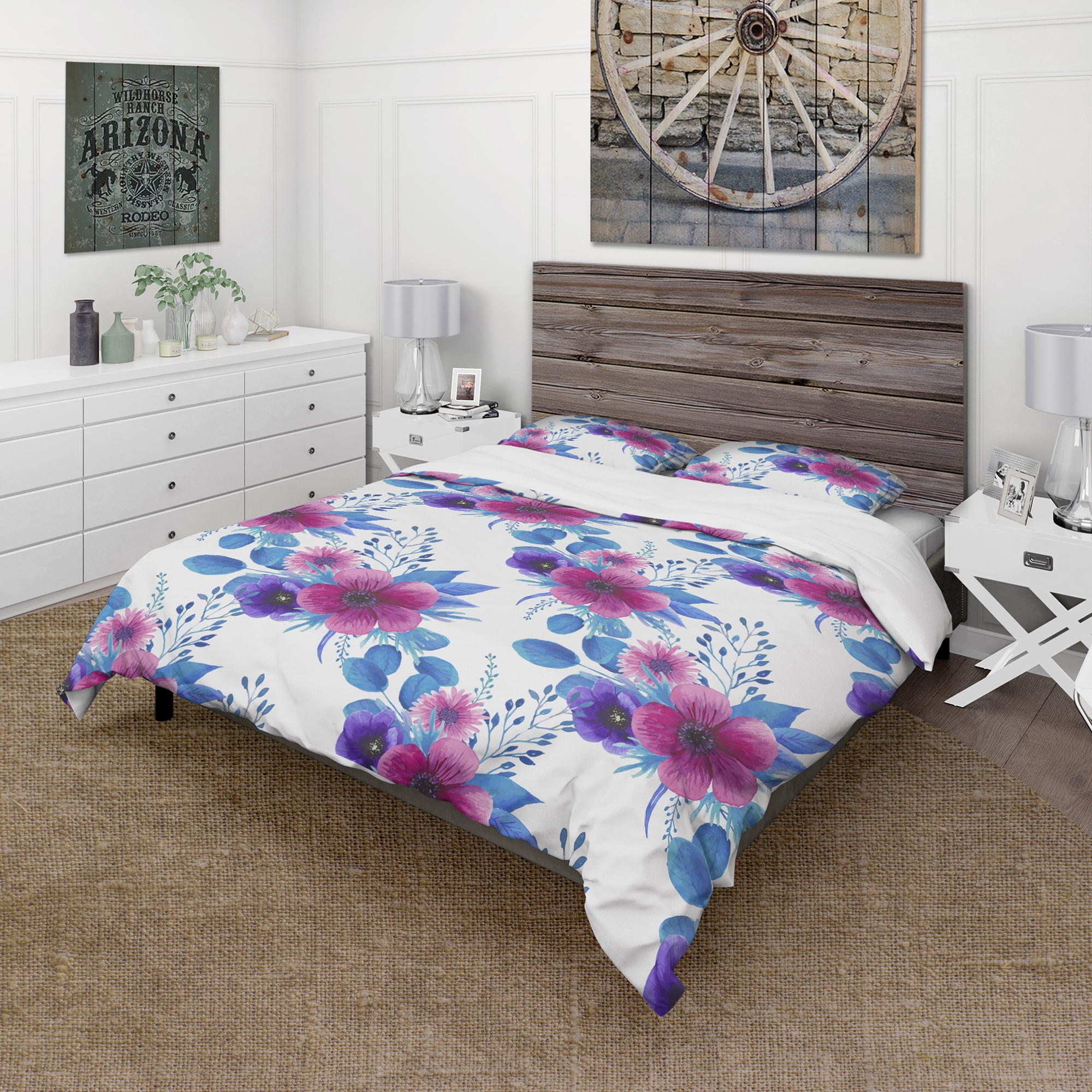Designart 'Purple Pansie and Other Blossoming Flowers' Abstract Duvet Cover Set