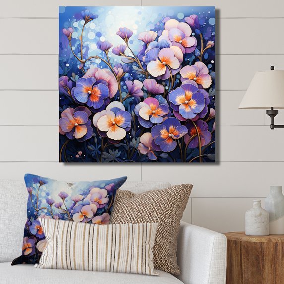 Designart "Purple Pansies landscape Pointillism Dot II" Floral Canvas Wall Art