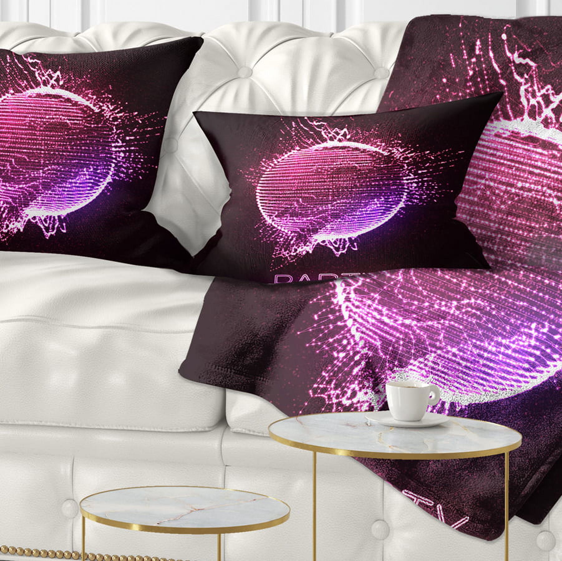 Designart Purple Party Neon Sign - Abstract Throw Pillow - 12x20