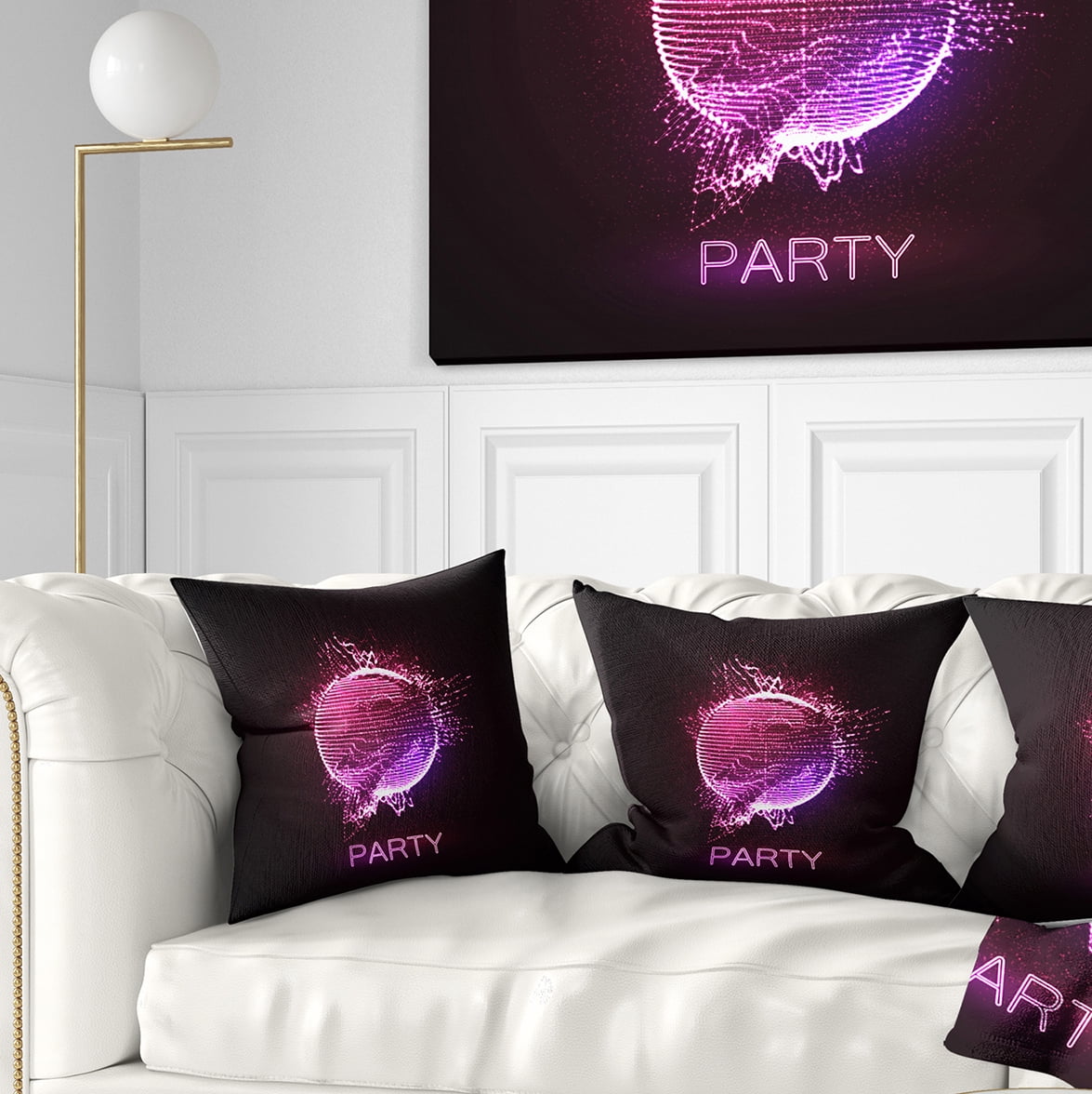Designart Purple Party Neon Sign - Abstract Throw Pillow - 18x18